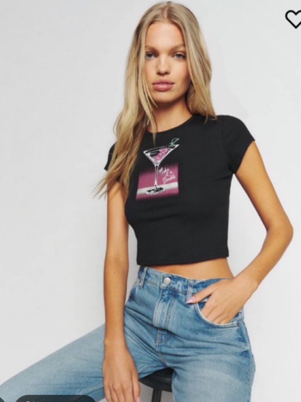 Reformation Black Short Sleeve Graphic Tee with Pink Martini Print M - Picture 2 of 2